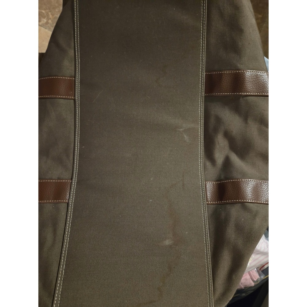 Peter Millar Canvas Duffel Bag Brown Olive Plaid Lining Weekend Travel Gym Bag - Picture 11 of 12